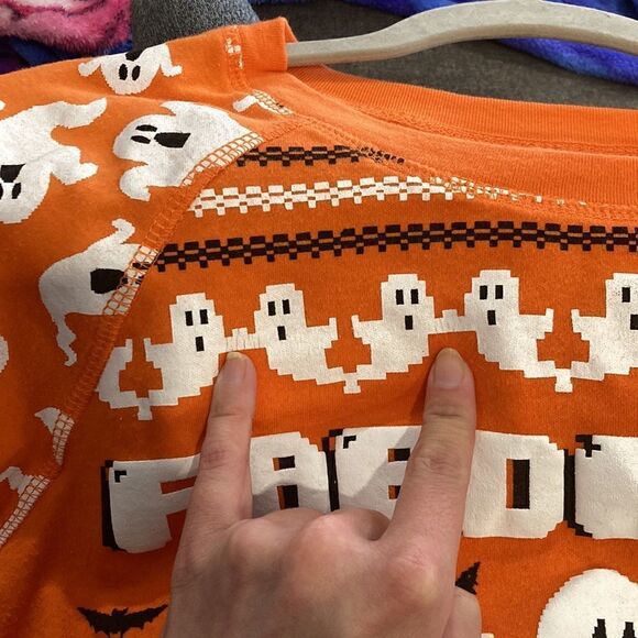 Halloween FABOOLOUS orange ghost, bats and haunted house sweatshirt size LG - Picture 7 of 7